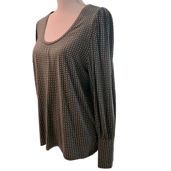LOFT Outlet Olive Green and Cream Polka Dot Puff Sleeve Top Women’s Size Large - Picture 3 of 7